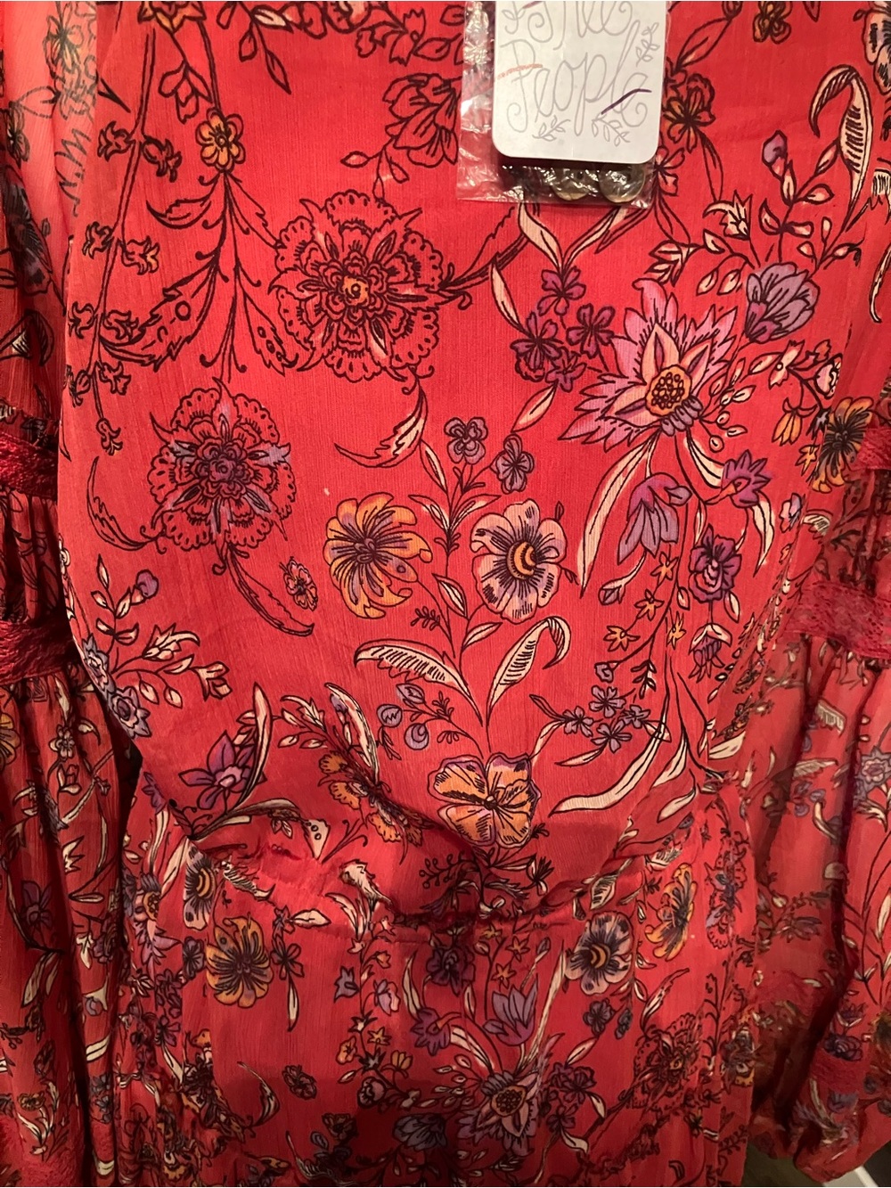 NWT Free People “Cassis” Boho Red Floral Tiered Maxi Dress with Tie Waist - Picture 12 of 14